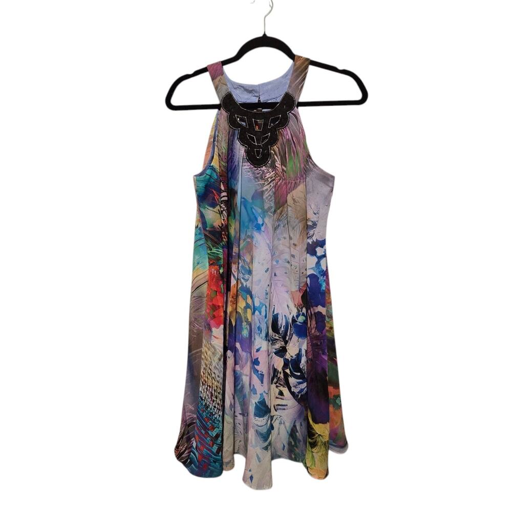 Boston Proper Abstract Floral Dress Womens Sz 6 Colorful Watercolor Lined Boho